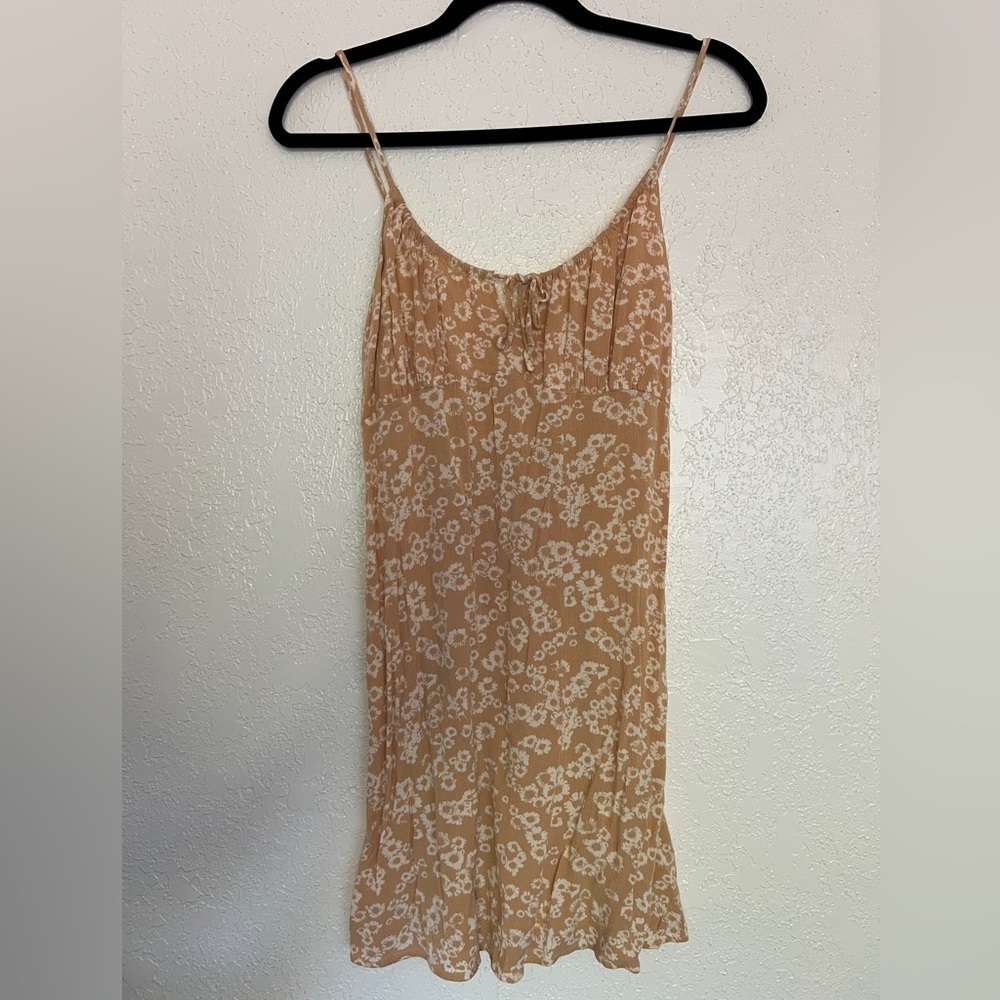 Rip Curl Floral Mini Dress Boho Beach Slip Tan Cream Size S